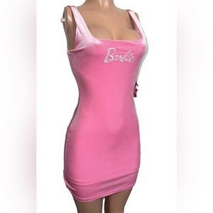 Forever 21 x Barbie Pink Velvet Bodycon Mini Dress Nwt S Barbiecore Party 80’s